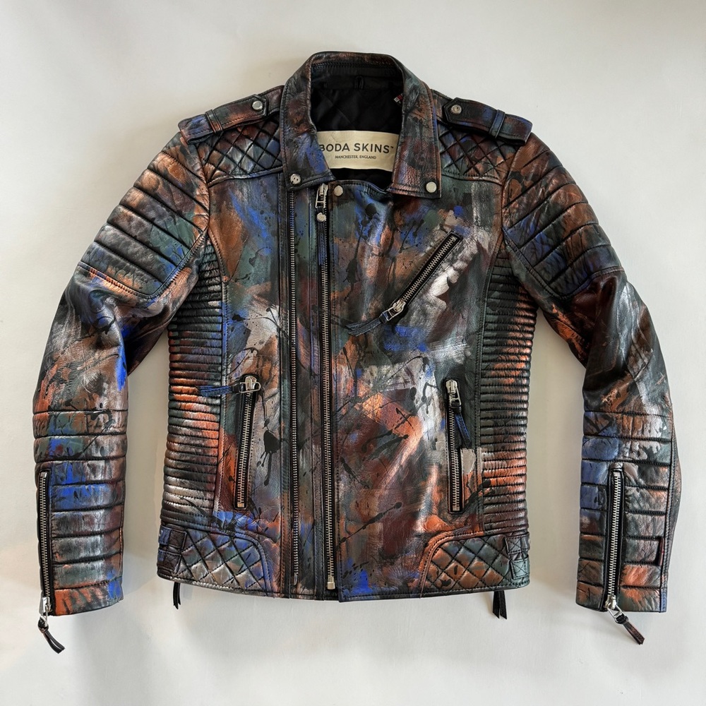 Bodaskins Kay Michaels Painted Men’s Leather Jacket Size XS fits like a Small